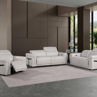 Tustin light grey leather living room set