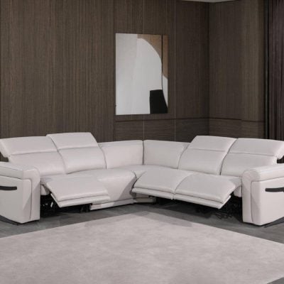 Divanitalia Tustin 5 pc Modern Light Grey Leather Sectional Sofa
