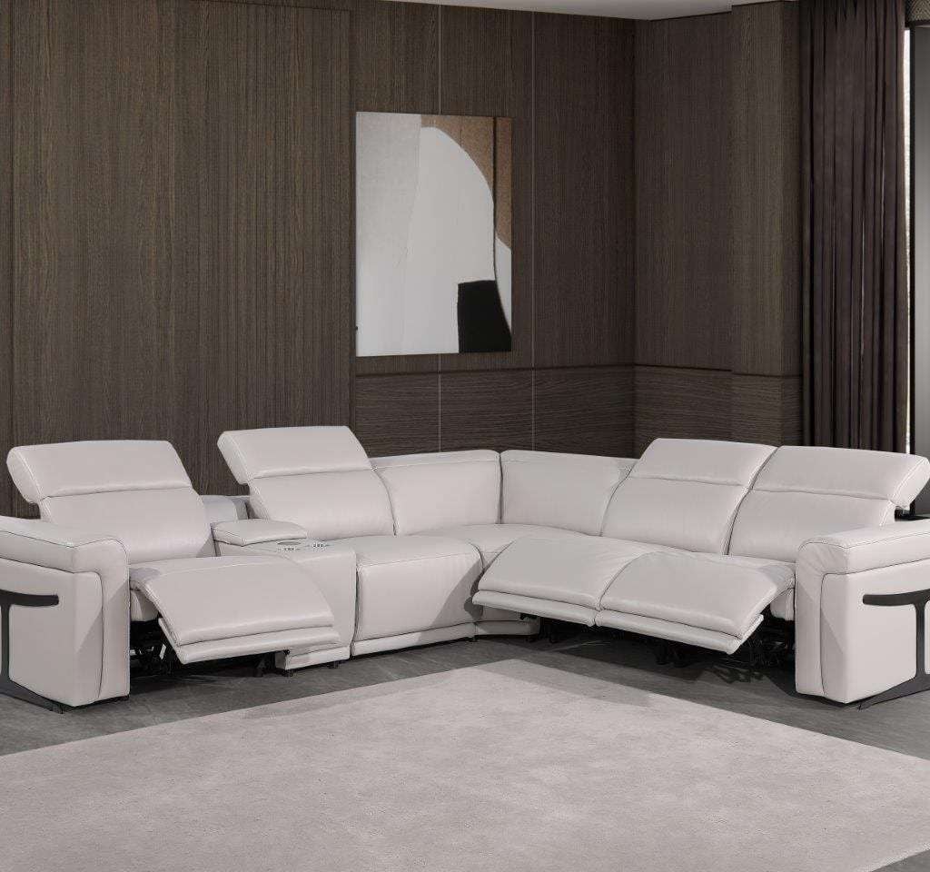 Divanitalia Tustin 6 pc Modern Light Grey Leather Sectional Sofa