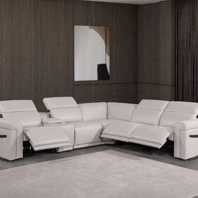 Divanitalia Tustin 6 pc Modern Light Grey Leather Sectional Sofa