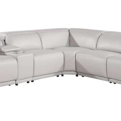 Divanitalia Tustin Modern Light Grey Leather Sectional Sofa
