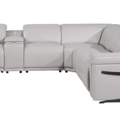 Divanitalia Tustin Modern Light Grey Leather Sectional Sofa