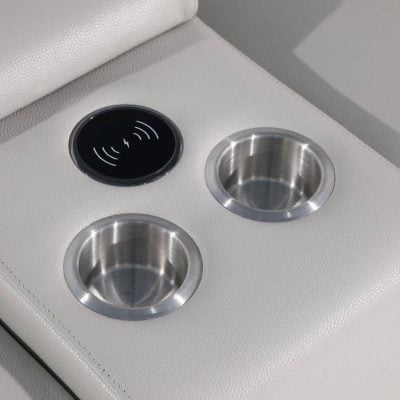 Divanitalia Tustin Modern Light Grey Leather Sectional Sofa with cupholders and wireless charger