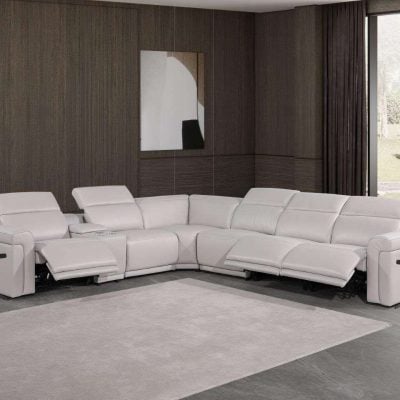 Divanitalia Tustin 7 pc Modern Light Grey Leather Sectional Sofa