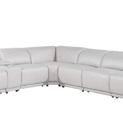 Divanitalia Tustin Modern Light Grey Leather Sectional Sofa