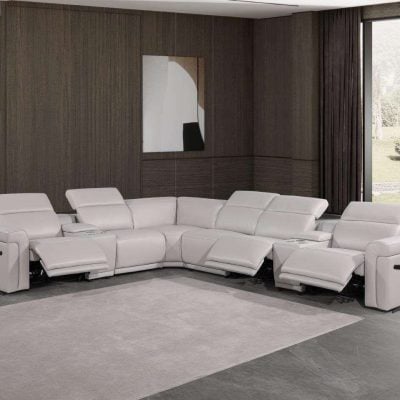 Divanitalia Tustin 8 pc Modern Light Grey Leather Sectional Sofa