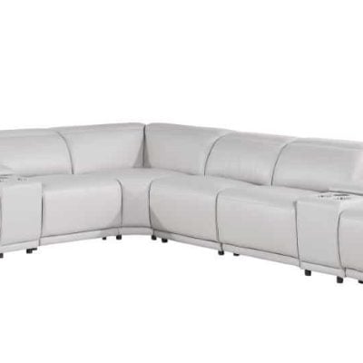 Divanitalia Tustin Modern Light Grey Leather Sectional Sofa