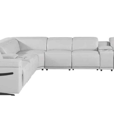 Divanitalia Tustin Modern Light Grey Leather Sectional Sofa