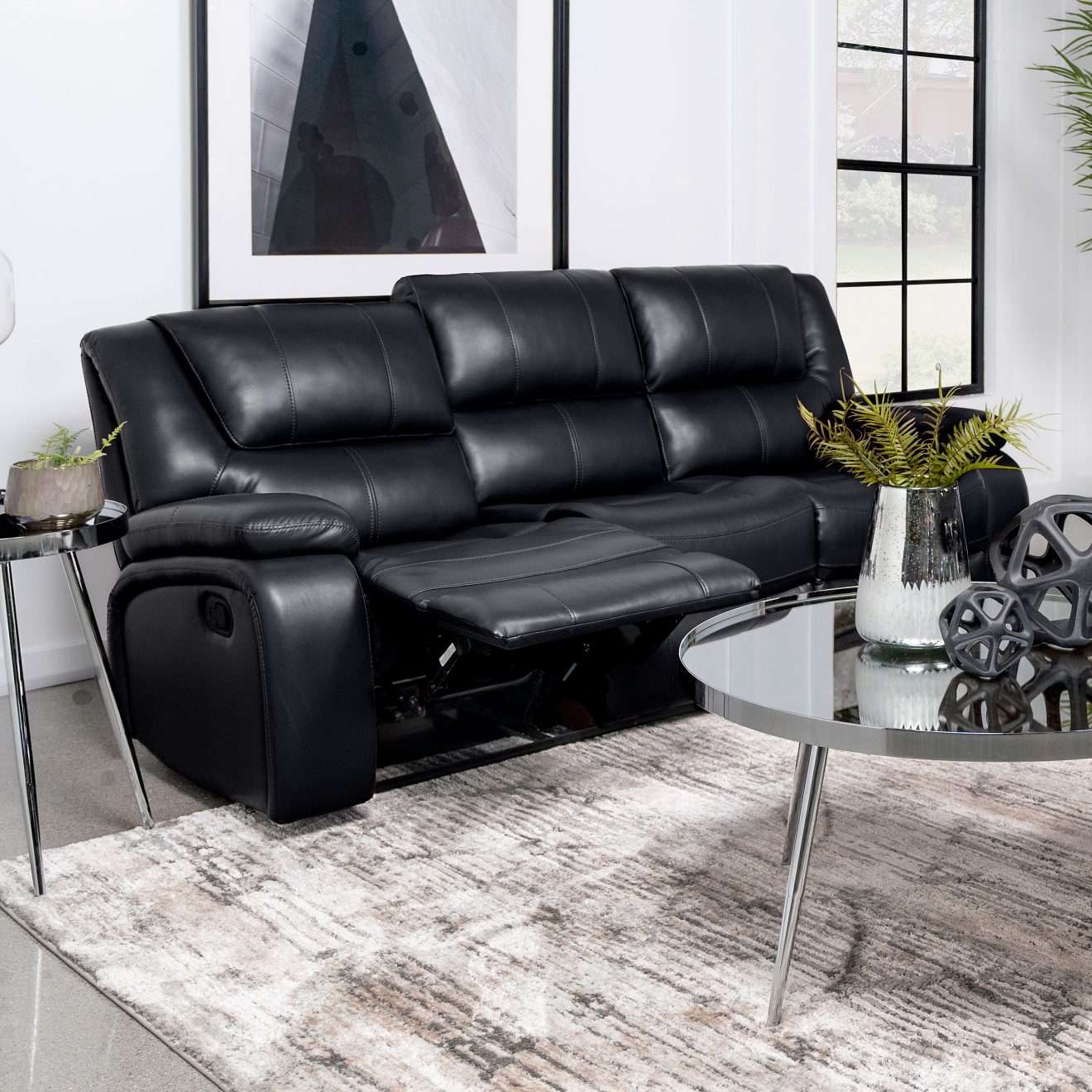 Black Leather Reclining Sofa