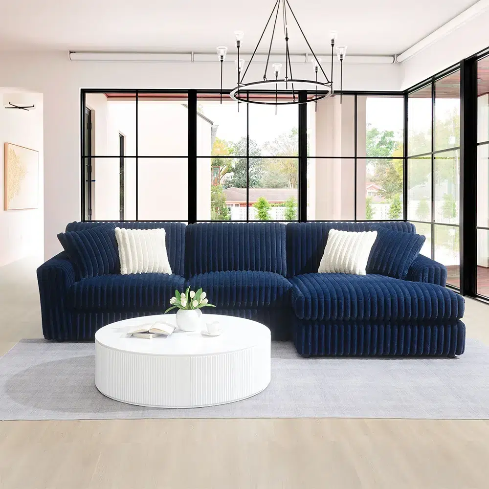 Breton Blue Soft Velvet Sectional Sofa