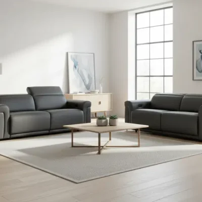 gray reclining leather sofa set