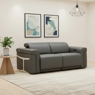 gray leather reclining sofa