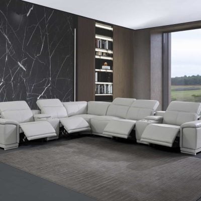 Divantalia Micciano 8 Pc Modern Light Grey Leather Reclining Sofa