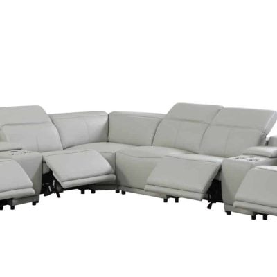 Divantalia Micciano Modern Light Grey Leather Reclining Sofa