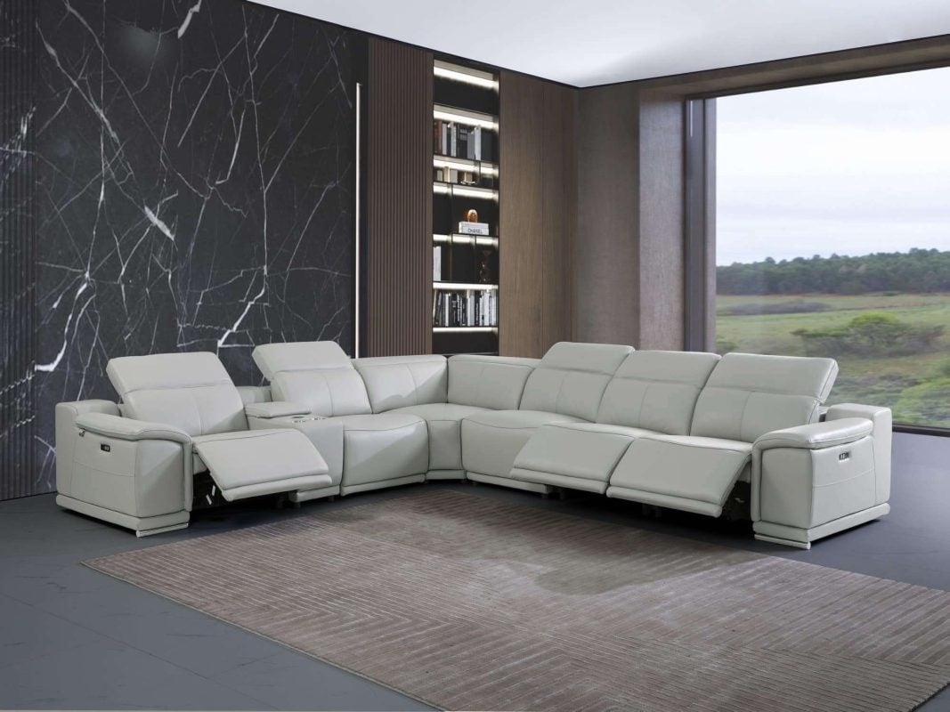Divantalia Micciano 7 Pc Modern Light Grey Leather Reclining Sofa