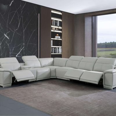 Divantalia Micciano 7 Pc Modern Light Grey Leather Reclining Sofa