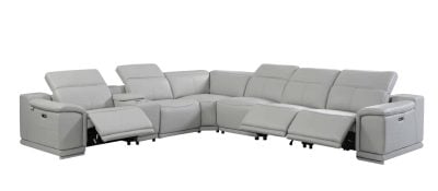 Divantalia Micciano Modern Light Grey Leather Reclining Sofa