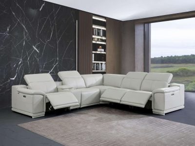 Divantalia Micciano 6 pc Modern Light Grey Leather Reclining Sofa