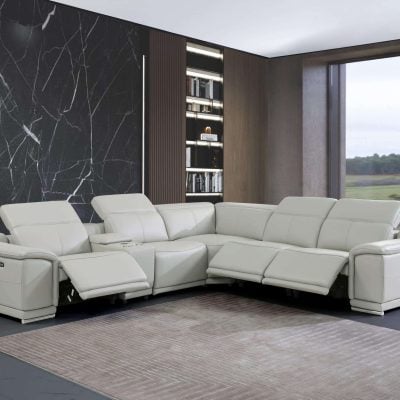 Divantalia Micciano 6 pc Modern Light Grey Leather Reclining Sofa