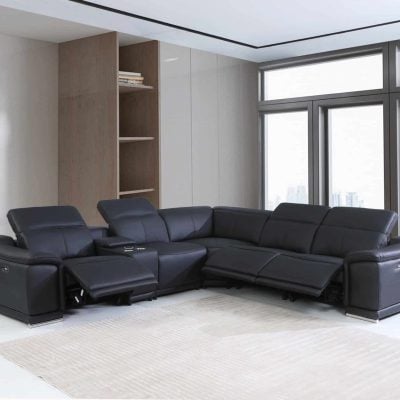 Divantalia Micciano 5 pc Modern Black Leather Reclining Sofa