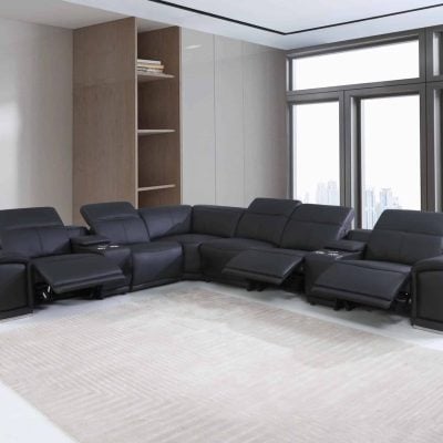 Divantalia Micciano 8 pc Modern Black Leather Reclining Sofa