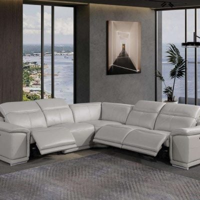 Divantalia Micciano 5 Pc Modern Light Grey Leather Reclining Sofa
