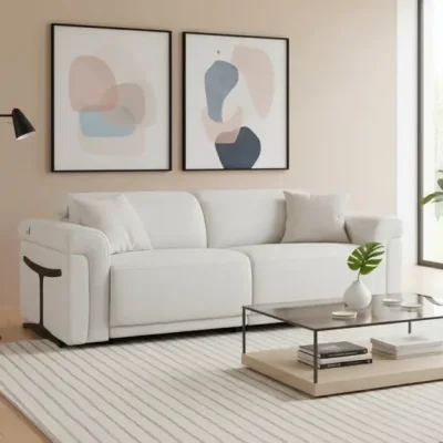 Tustin light grey leather sofa