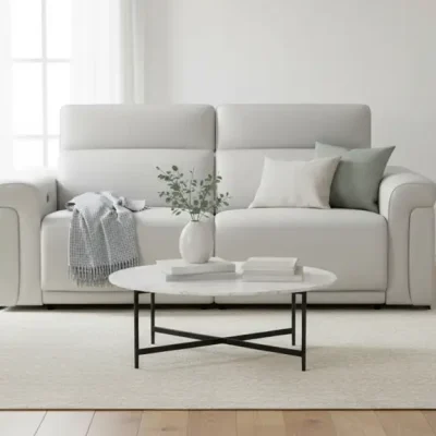 Tustin light grey leather sofa