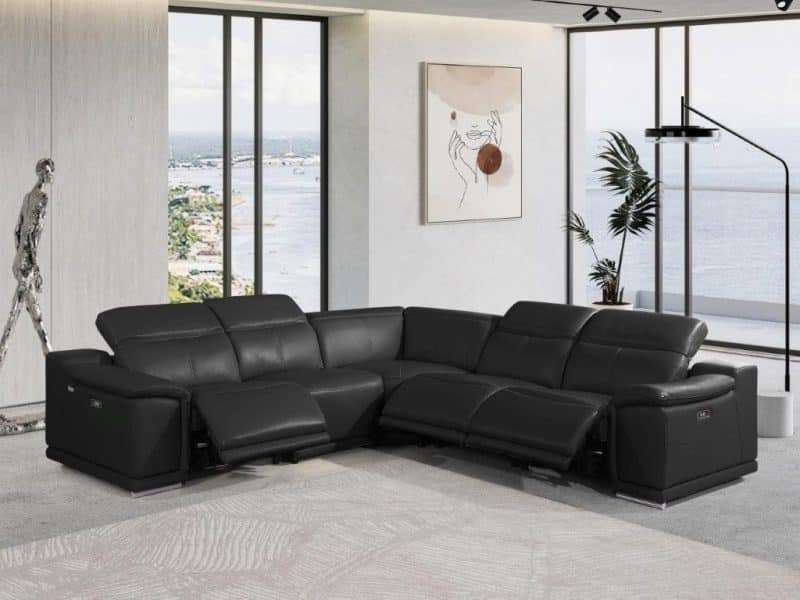 Divantalia Micciano 6 pc Modern Black Leather Reclining Sofa