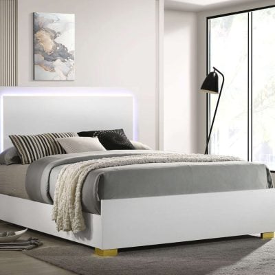 Marceline White & Gold Bed With Led Lights