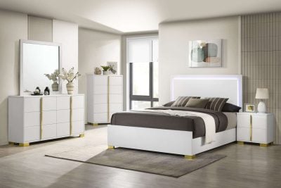 Marceline White & Gold Bed With Led Lights