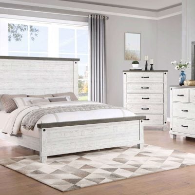 Lilith Rustic White Wood Bed