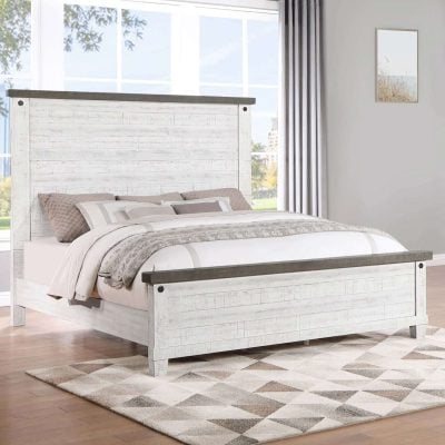 Lilith Rustic White Wood Bed
