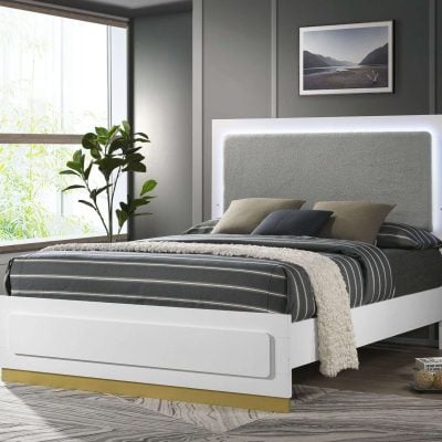 Caraway Modern White Bed With LED Lights