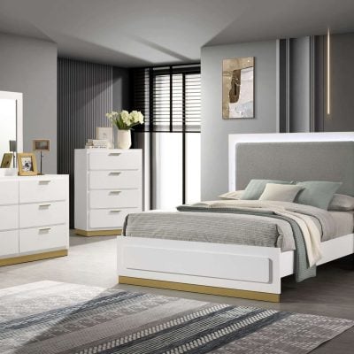 Caraway Modern White LED light Bed