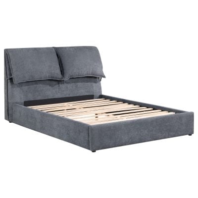 Laurel Grey Platform Bed With Padded Headboard