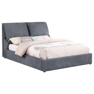 Laurel Grey Platform Bed With Padded Headboard