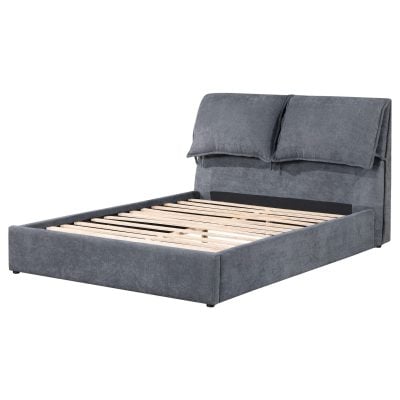 Laurel Grey Platform Bed With Padded Headboard
