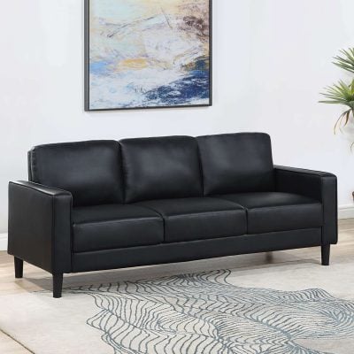 Ruth Modern Black Leather Sofa