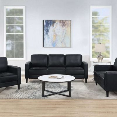 Ruth Modern Black Leather Sofa Set