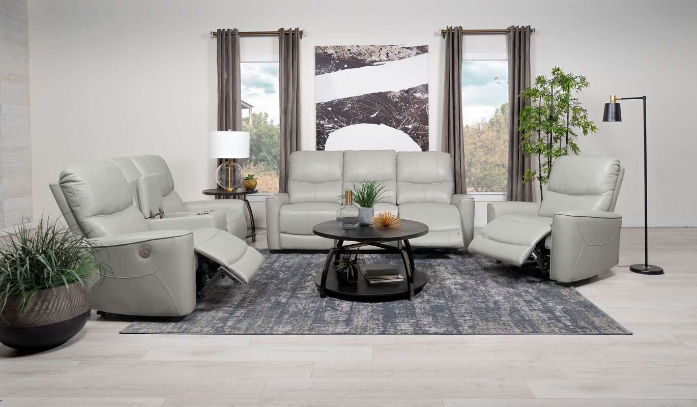 Greenfield Modern White Leather Reclining Living Room Set