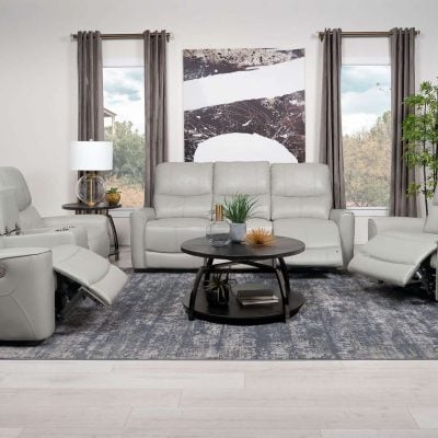 Greenfield Modern White Leather Reclining Living Room Set