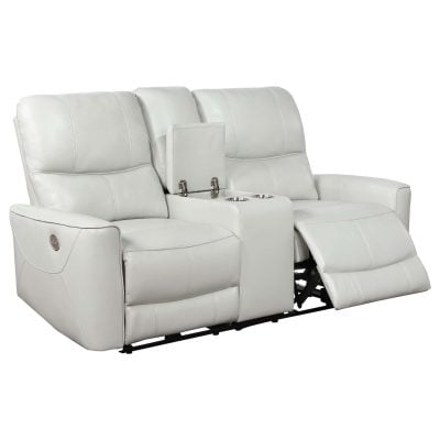 Greenfield White Leather Reclining Loveseat