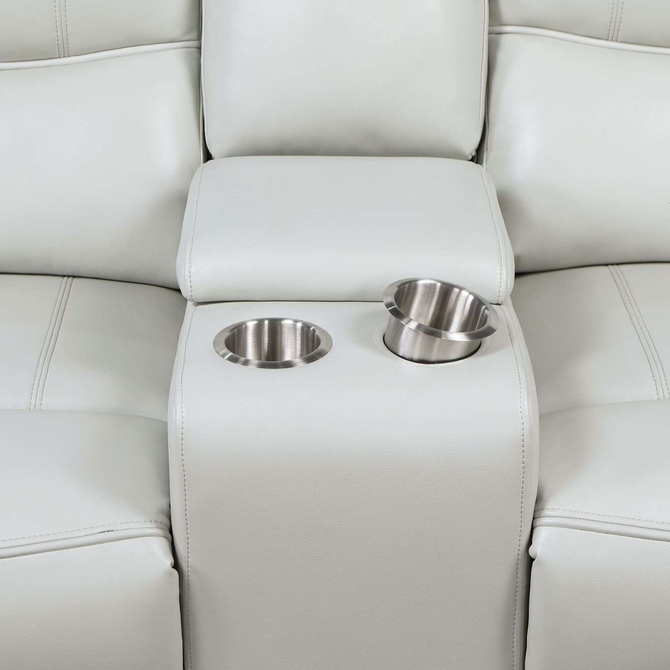 Greenfield White Leather Reclining Loveseat with Cupholders