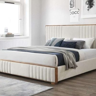 Kaleea Beige & Walnut Bed Frame