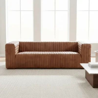 castle light brown top grain leather sofa