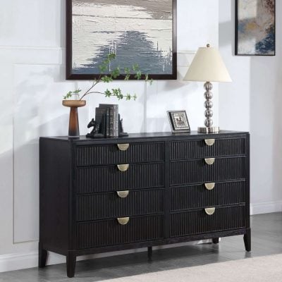 Brookmead 8 Drawer Black Wood Dresser