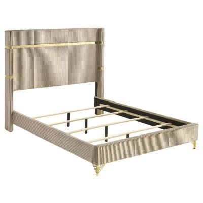 Lucia Beige Upholstered Bed With Gold Accents