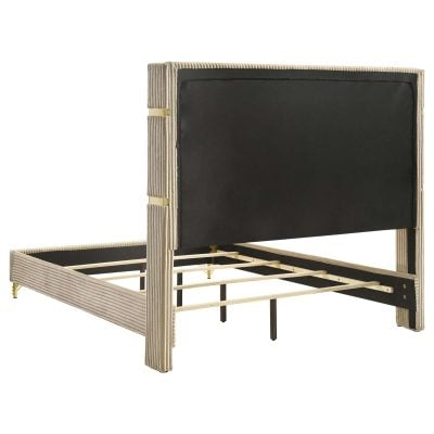 Lucia Beige Upholstered Bed With Gold Accents