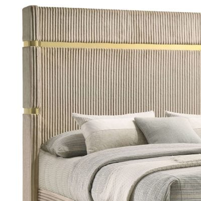 Lucia Beige Upholstered Bed With Gold Accents